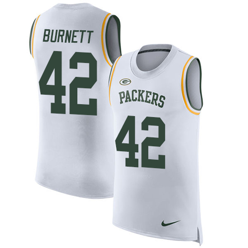 Men's Nike Green Bay Packers #42 Morgan Burnett White Rush Player Name & Number Tank Top NFL Jersey