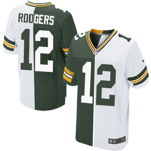 Men's Nike Green Bay Packers #12 Aaron Rodgers Elite Green/White Split Fashion NFL Jersey