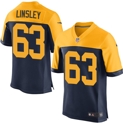 Men's Nike Green Bay Packers #63 Corey Linsley Elite Navy Blue Alternate NFL Jersey