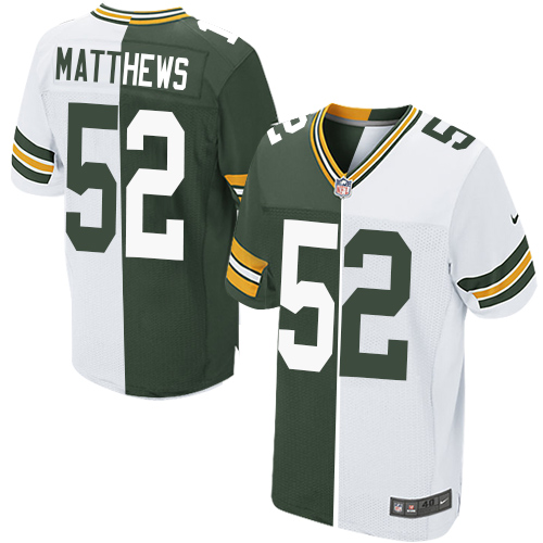 Men's Nike Green Bay Packers #52 Clay Matthews Elite Green/White Split Fashion NFL Jersey
