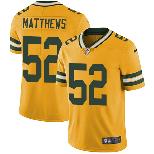 Men's Nike Green Bay Packers #52 Clay Matthews Elite Gold Rush Vapor Untouchable NFL Jersey
