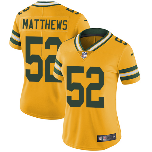 Women's Nike Green Bay Packers #52 Clay Matthews Limited Gold Rush Vapor Untouchable NFL Jersey