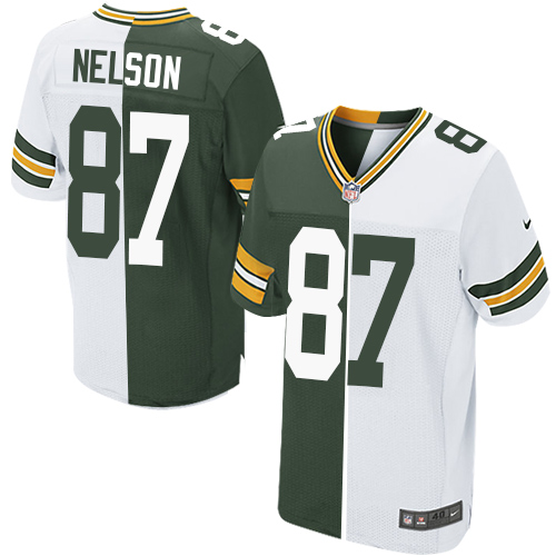 Men's Nike Green Bay Packers #87 Jordy Nelson Elite Green/White Split Fashion NFL Jersey