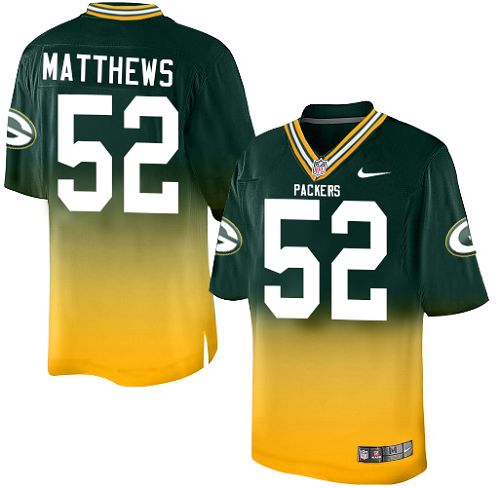 Youth Nike Green Bay Packers #52 Clay Matthews Elite Green/Gold Fadeaway NFL Jersey