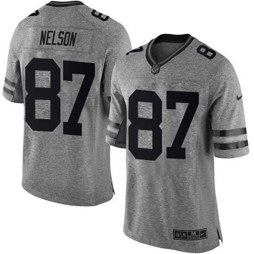 Men's Nike Green Bay Packers #87 Jordy Nelson Limited Gray Gridiron NFL Jersey