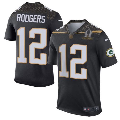 Men's Nike Green Bay Packers #12 Aaron Rodgers Elite Black Team Irvin 2016 Pro Bowl NFL Jersey
