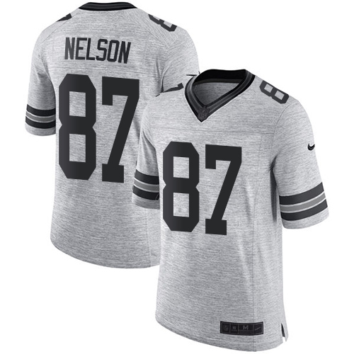 Men's Nike Green Bay Packers #87 Jordy Nelson Limited Gray Gridiron II NFL Jersey