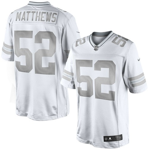 Men's Nike Green Bay Packers #52 Clay Matthews Limited White Platinum NFL Jersey