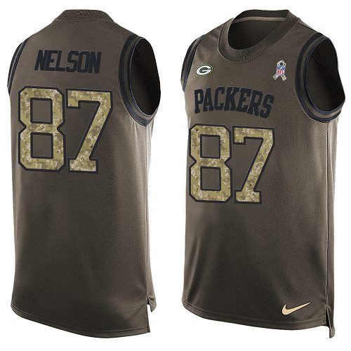 Men's Nike Green Bay Packers #87 Jordy Nelson Limited Green Salute to Service Tank Top NFL Jersey