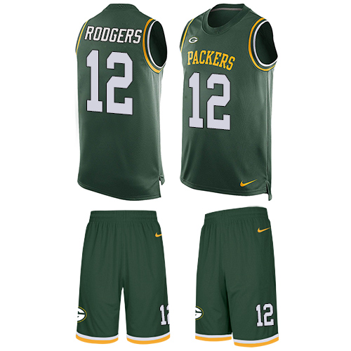 Men's Nike Green Bay Packers #12 Aaron Rodgers Limited Green Tank Top Suit NFL Jersey