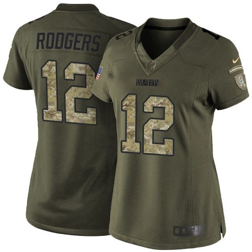 Women's Nike Green Bay Packers #12 Aaron Rodgers Limited Green Salute to Service NFL Jersey