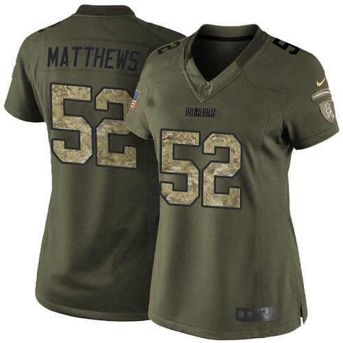 Women's Nike Green Bay Packers #52 Clay Matthews Elite Green Salute to Service NFL Jersey
