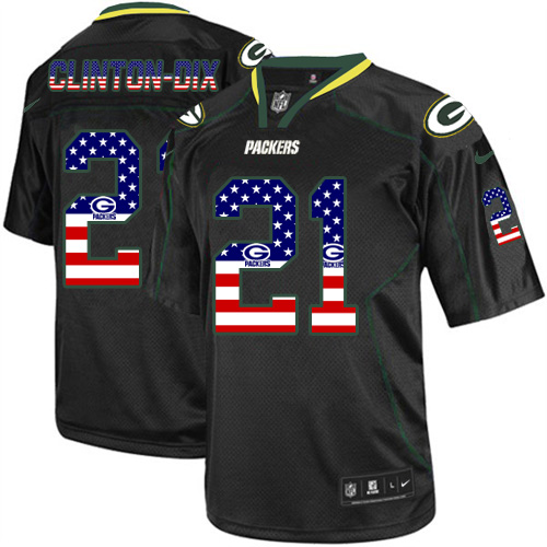 Men's Nike Green Bay Packers #21 Ha Ha Clinton-Dix Elite Black USA Flag Fashion NFL Jersey
