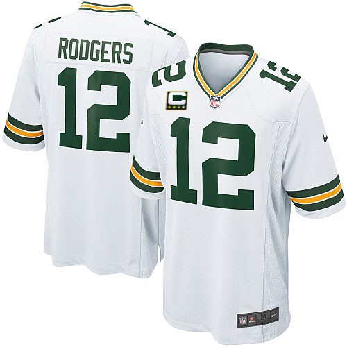 Youth Nike Green Bay Packers #12 Aaron Rodgers Elite White C Patch NFL Jersey