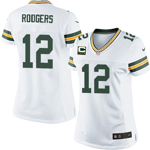 Women's Nike Green Bay Packers #12 Aaron Rodgers Elite White C Patch NFL Jersey