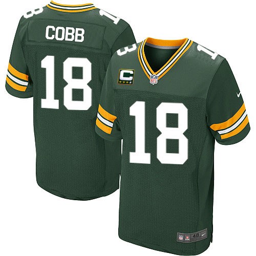 Men's Nike Green Bay Packers #18 Randall Cobb Elite Green Team Color C Patch NFL Jersey