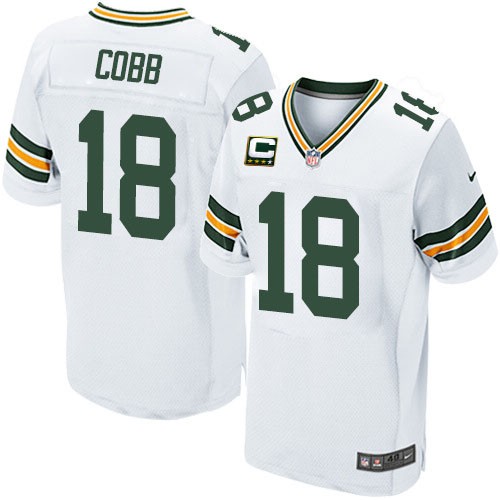 Men's Nike Green Bay Packers #18 Randall Cobb Elite White C Patch NFL Jersey