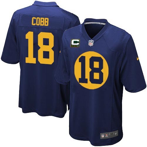 Youth Nike Green Bay Packers #18 Randall Cobb Elite Navy Blue Alternate C Patch NFL Jersey
