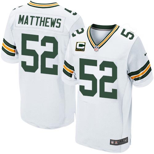 Men's Nike Green Bay Packers #52 Clay Matthews Elite White C Patch NFL Jersey