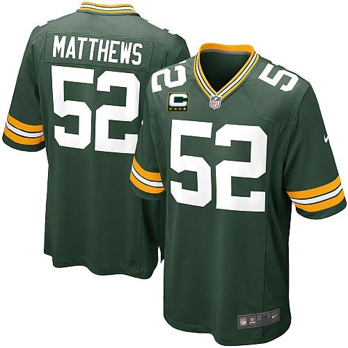 Youth Nike Green Bay Packers #52 Clay Matthews Elite Green Team Color C Patch NFL Jersey