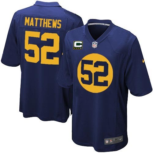 Youth Nike Green Bay Packers #52 Clay Matthews Elite Navy Blue Alternate C Patch NFL Jersey