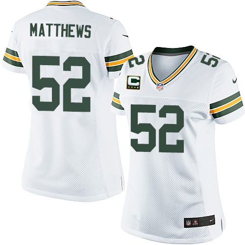 Women's Nike Green Bay Packers #52 Clay Matthews Elite White C Patch NFL Jersey