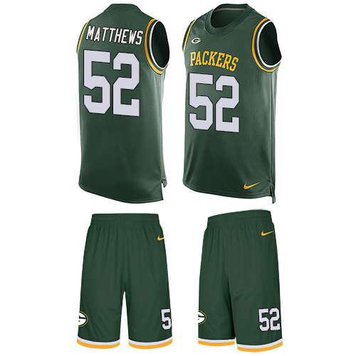 Men's Nike Green Bay Packers #52 Clay Matthews Limited Green Tank Top Suit NFL Jersey