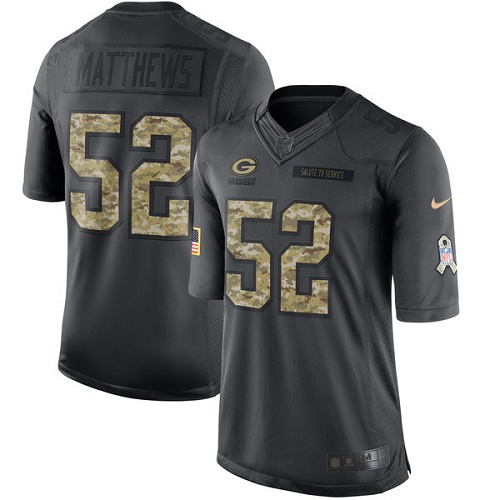 Youth Nike Green Bay Packers #52 Clay Matthews Limited Black 2016 Salute to Service NFL Jersey