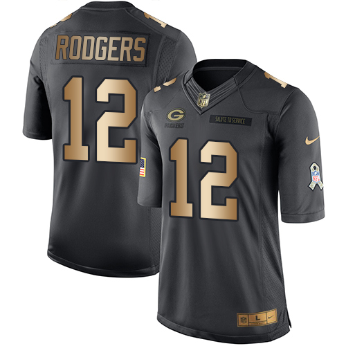 Men's Nike Green Bay Packers #12 Aaron Rodgers Limited Black/Gold Salute to Service NFL Jersey