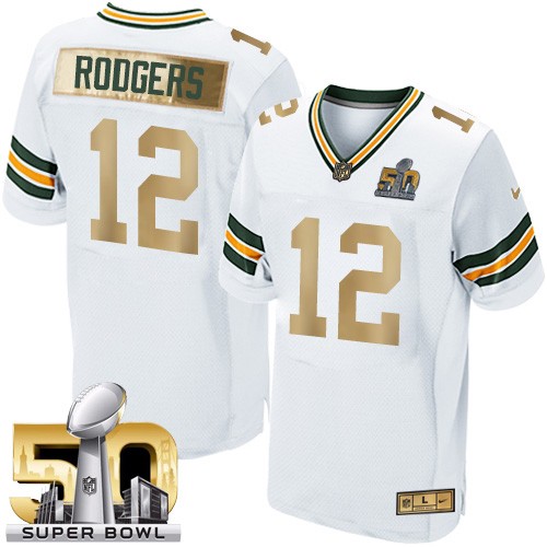 Men's Nike Green Bay Packers #12 Aaron Rodgers Elite White Super Bowl 50 Collection NFL Jersey