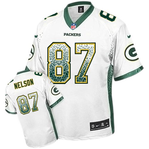 Men's Nike Green Bay Packers #87 Jordy Nelson Elite White Drift Fashion NFL Jersey