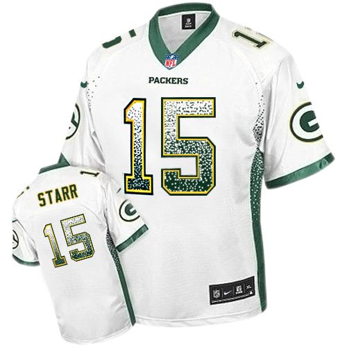 Men's Nike Green Bay Packers #15 Bart Starr Elite White Drift Fashion NFL Jersey