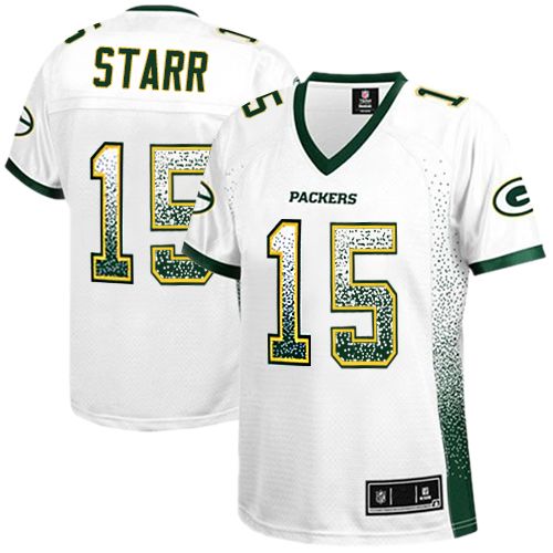 Women's Nike Green Bay Packers #15 Bart Starr Elite White Drift Fashion NFL Jersey