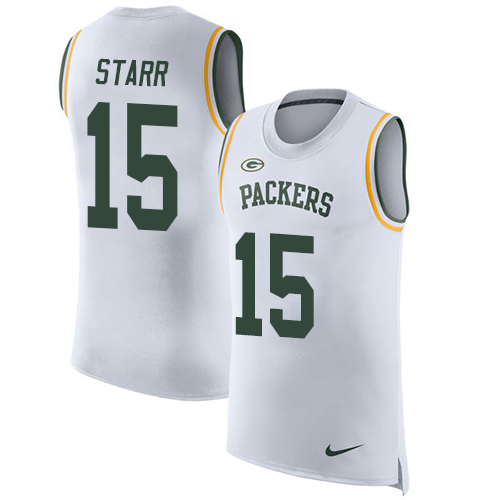 Men's Nike Green Bay Packers #15 Bart Starr White Rush Player Name & Number Tank Top NFL Jersey