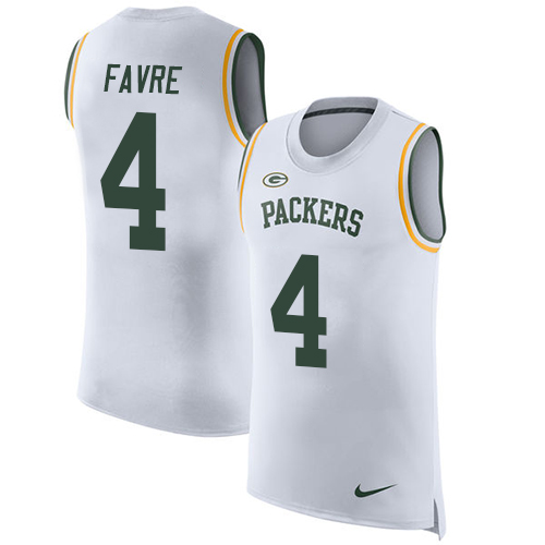 Men's Nike Green Bay Packers #4 Brett Favre White Rush Player Name & Number Tank Top NFL Jersey