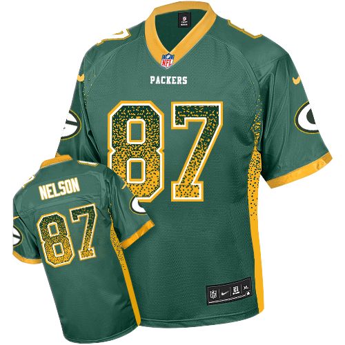 Men's Nike Green Bay Packers #87 Jordy Nelson Elite Green Drift Fashion NFL Jersey