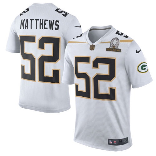 Men's Nike Green Bay Packers #52 Clay Matthews Elite White Team Rice 2016 Pro Bowl NFL Jersey