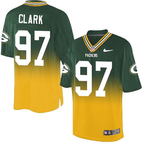 Men's Nike Green Bay Packers #97 Kenny Clark Elite Green/Gold Fadeaway NFL Jersey