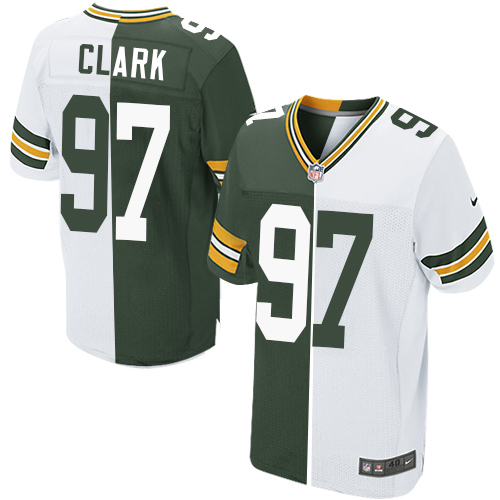 Men's Nike Green Bay Packers #97 Kenny Clark Elite Green/White Split Fashion NFL Jersey