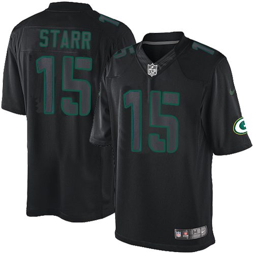 Men's Nike Green Bay Packers #15 Bart Starr Limited Black Impact NFL Jersey