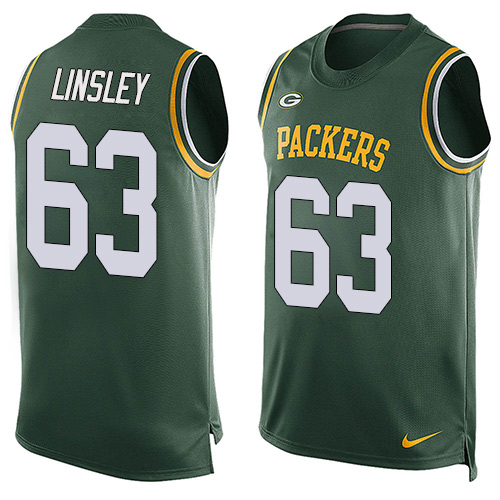 Men's Nike Green Bay Packers #63 Corey Linsley Limited Green Player Name & Number Tank Top NFL Jersey