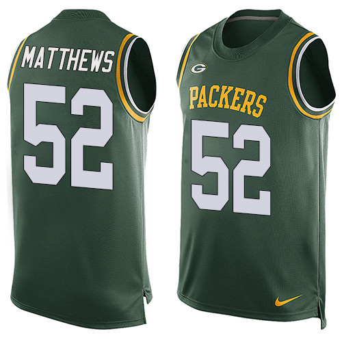 Men's Nike Green Bay Packers #52 Clay Matthews Limited Green Player Name & Number Tank Top NFL Jersey