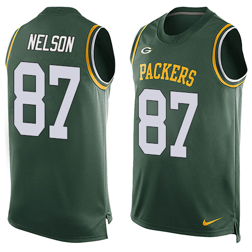 Men's Nike Green Bay Packers #87 Jordy Nelson Limited Green Player Name & Number Tank Top NFL Jersey