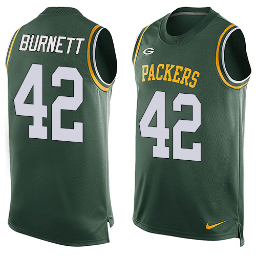 Men's Nike Green Bay Packers #42 Morgan Burnett Limited Green Player Name & Number Tank Top NFL Jersey