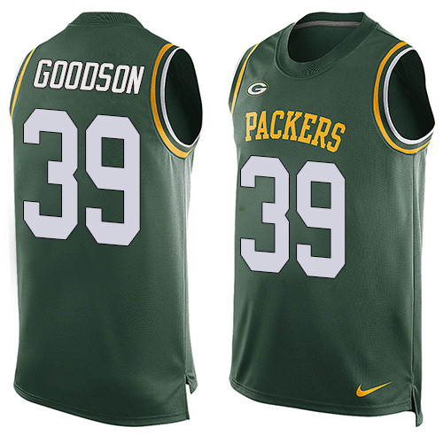 Men's Nike Green Bay Packers #39 Demetri Goodson Limited Green Player Name & Number Tank Top NFL Jersey