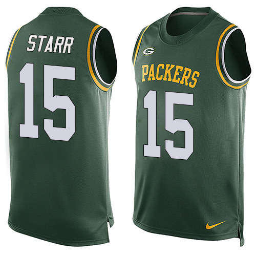 Men's Nike Green Bay Packers #15 Bart Starr Limited Green Player Name & Number Tank Top NFL Jersey