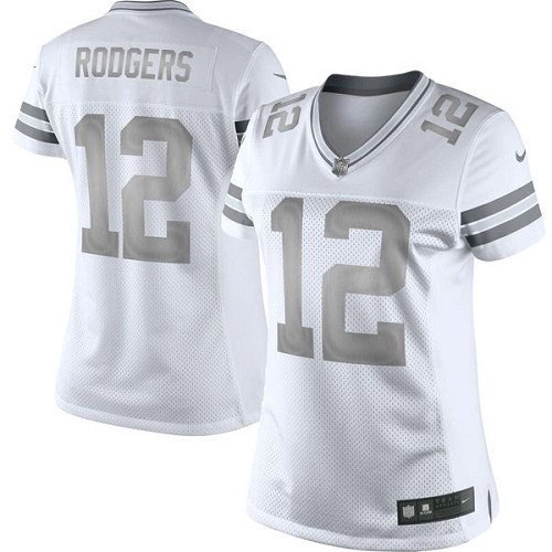 Women's Nike Green Bay Packers #12 Aaron Rodgers Limited White Platinum NFL Jersey