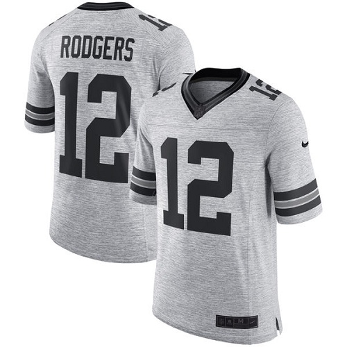 Men's Nike Green Bay Packers #12 Aaron Rodgers Limited Gray Gridiron II NFL Jersey
