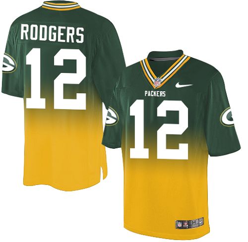 Men's Nike Green Bay Packers #12 Aaron Rodgers Elite Green/Gold Fadeaway NFL Jersey