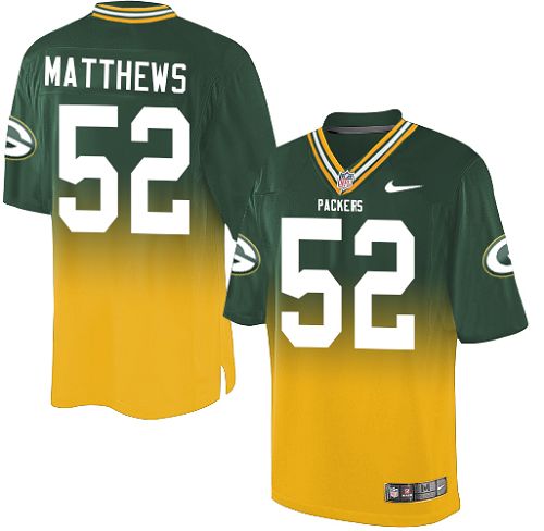 Men's Nike Green Bay Packers #52 Clay Matthews Elite Green/Gold Fadeaway NFL Jersey